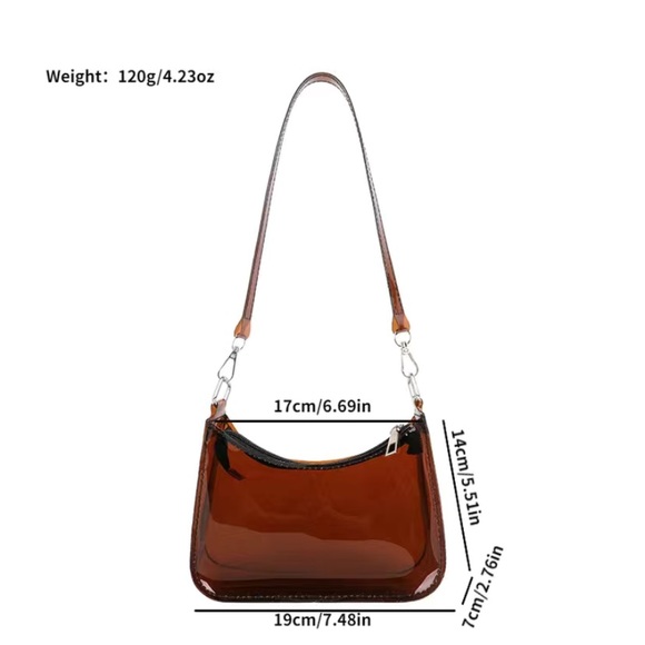 Womens NEW Y2K Neon Orange PVC Zipper Shoulder Bag Clutch Travel Makeup Purse - Picture 6 of 6